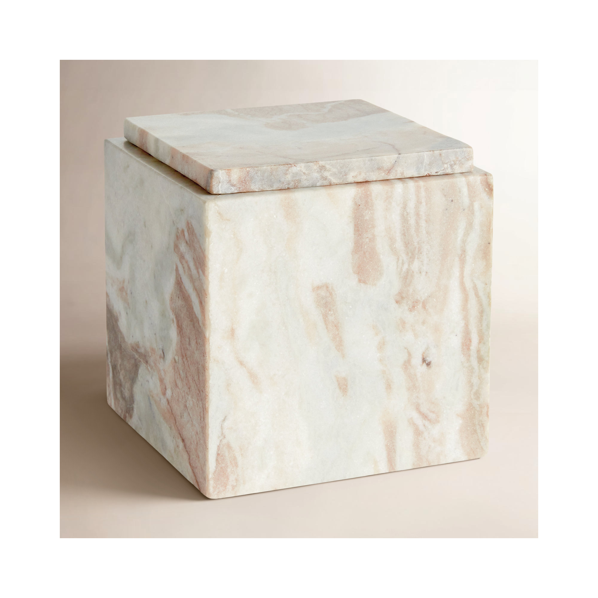 JAQUELINE SQUARE LIDDED BOX WIDE, Brown/White, 6.25" H x 6" W x 6" D