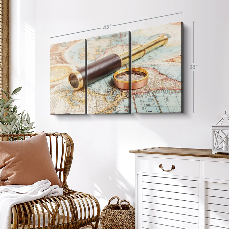 "Espion et boussole" sur toile, H 28 po x l 45 po x P 1,25 po
