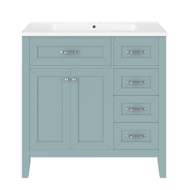 Meuble-lavabo de salle de bain moderne élégant avec lavabo et rangement spacieux, 36 po, Vert, Argent argent