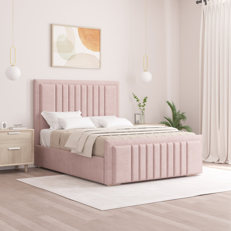 Alama Upholstered Panel Bed, Double (4'6), Pink