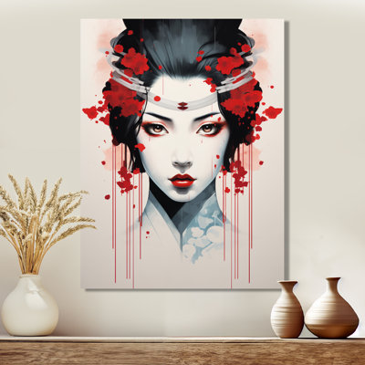 Portrait de Samouraï japonais minimaliste - femme asiatique, art mural dans le salon