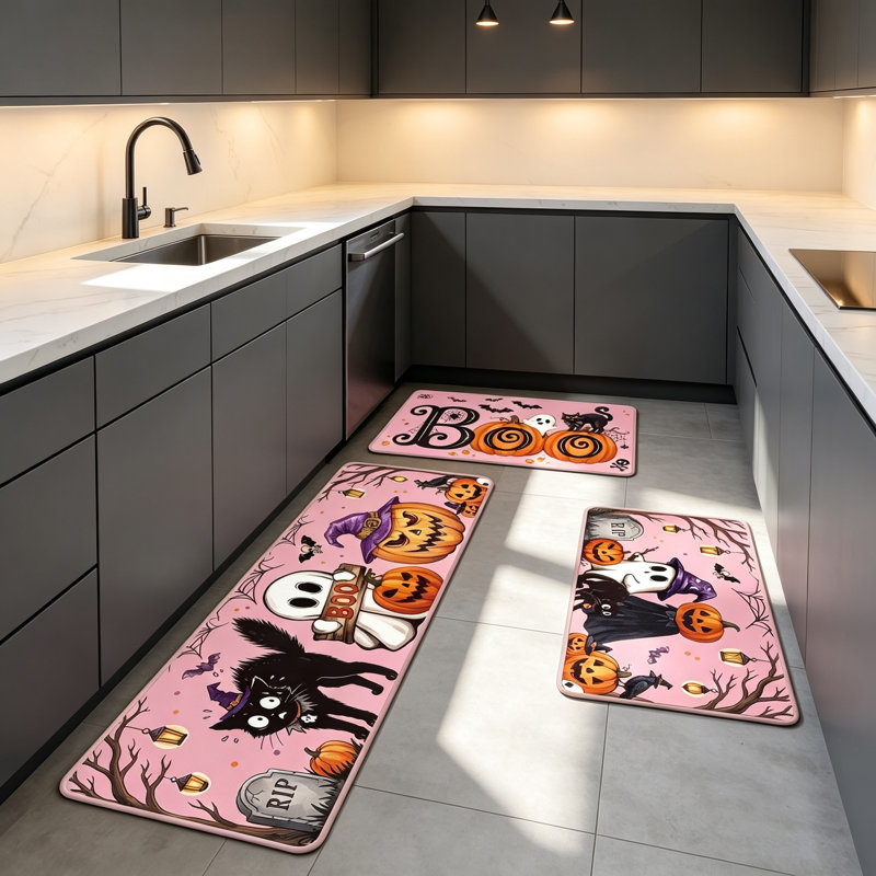 Ensemble de 3 tapis de cuisine Halloween Boo Pumpkin Ghost, Pink