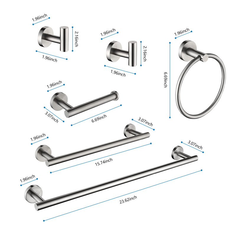 Ensemble de porte-serviettes de salle de bain en acier inoxydable 6 pièces, Nickel brossé