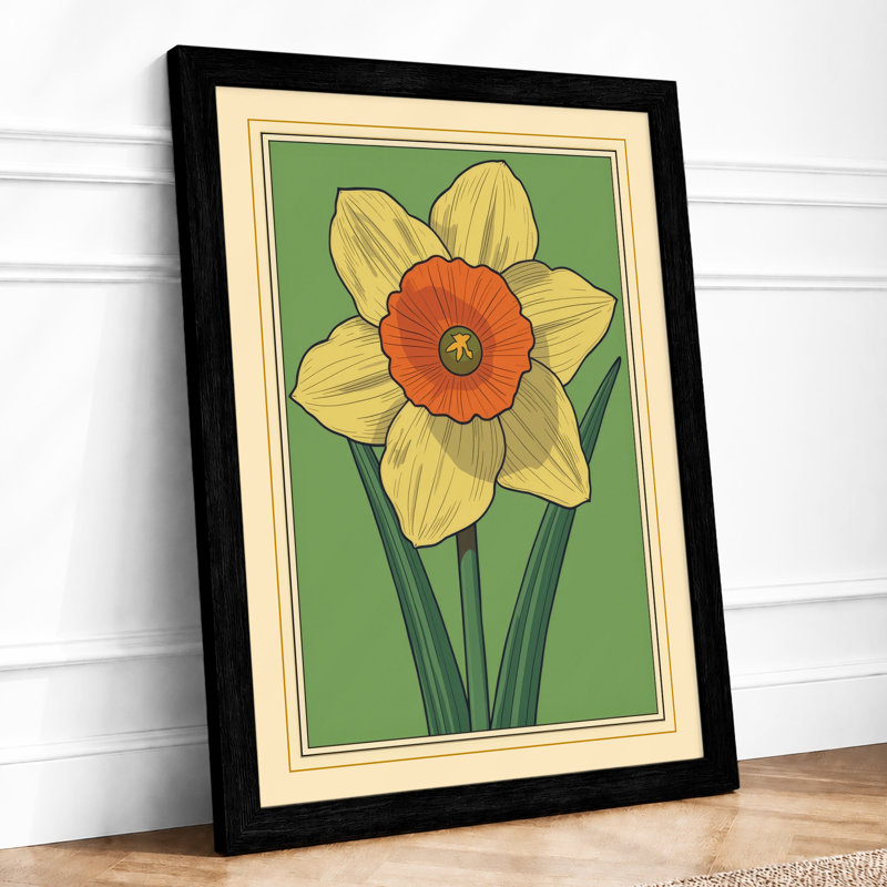 Daffodil Bold Botanical - Framed Print, A3 - 42.0 x 29.7 cm, Black