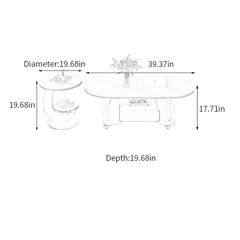 Cloninger, Blanc, Blanc / Gris, H 17,71 po x L 39,37 po x l 19,68 po