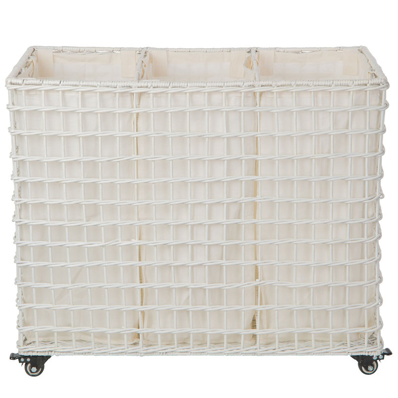 Hand Woven Wicker Laundry Sorter, White