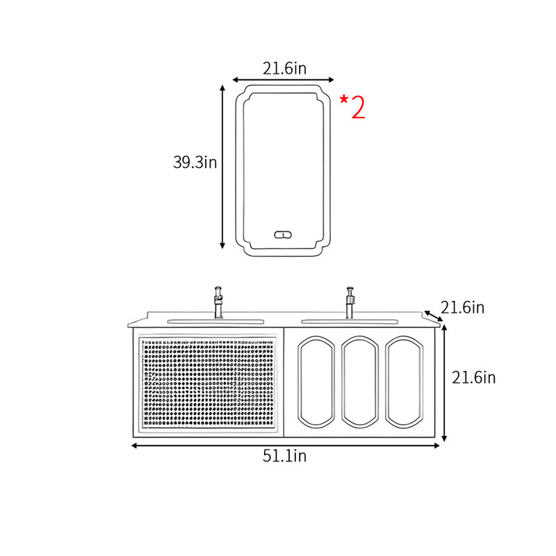 Armoire de salle de bain française de style crème minimaliste, L 51,1 po