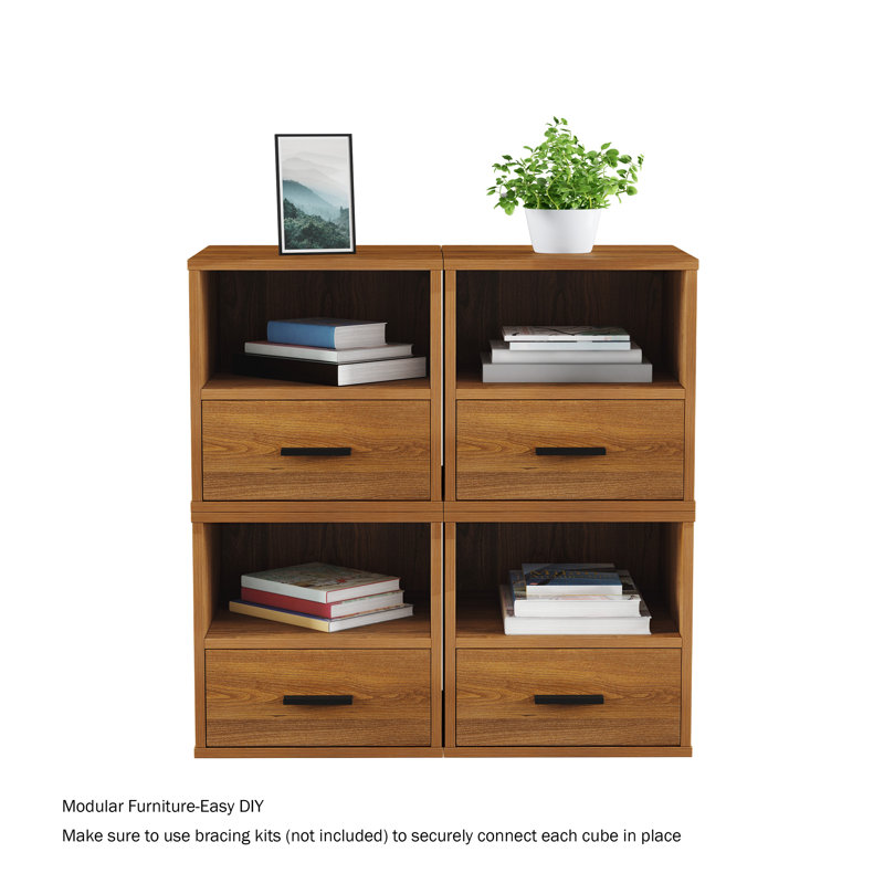 Danaya Stackable Cube End Table - Contemporary Minimalist Modular Accent Piece with Drawer for Bedroom, Living Room, or Office