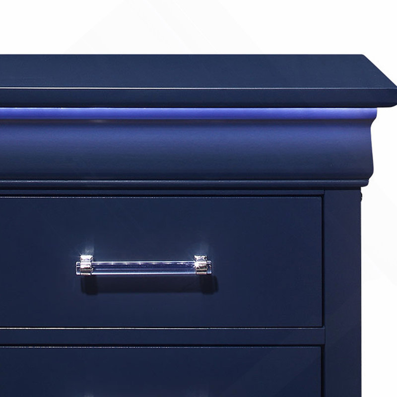 Table de chevet bleue avec DEL