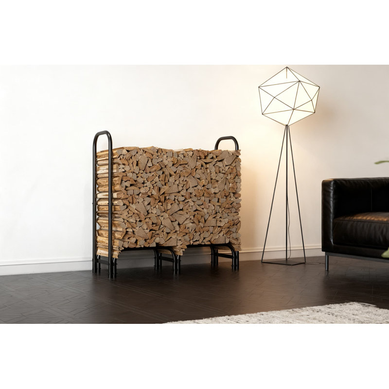 Support à bois de chauffage robuste avec couvercle imperméable, support de rangement extérieur pour bois de chauffage de 4 pi pour foyer, support à bûches en acier d'une capacité de 330 lb