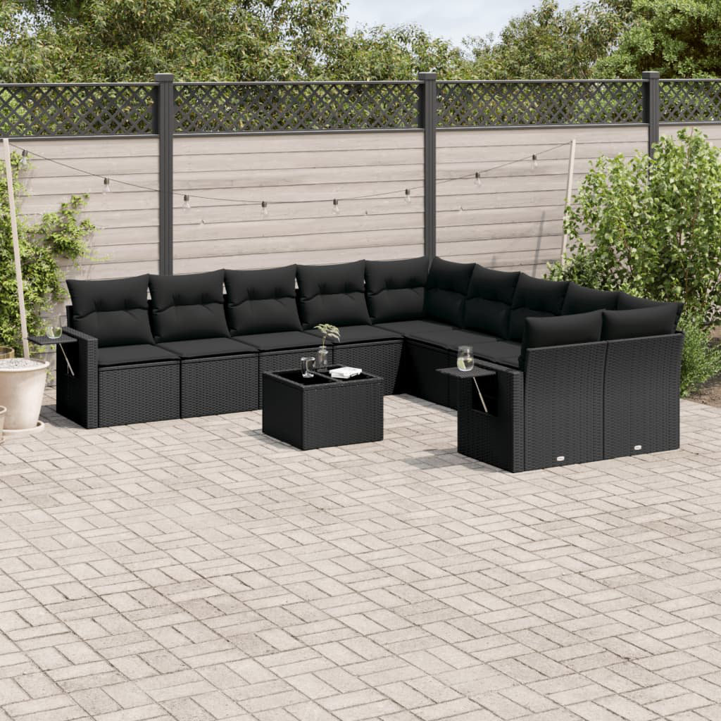 Vidaxl 11-Tlg. Garten-Sofagarnitur Mit Kissen Schwarz Poly Rattan