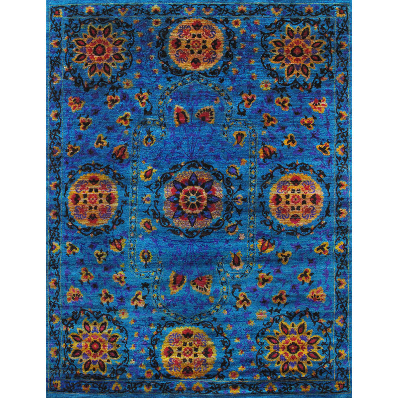 Azerbaijan Hand Knotted Silk Oriental Area Rug, Rectangle 5'5" x 8'1"