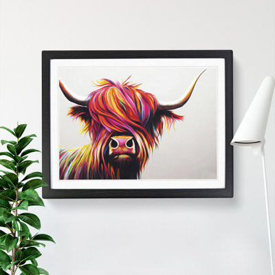 Vibrant Highland Cow Abstract - Framed Print