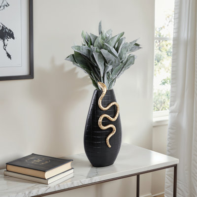 Mercer41 Curved Snake On Vase, Black/Gold