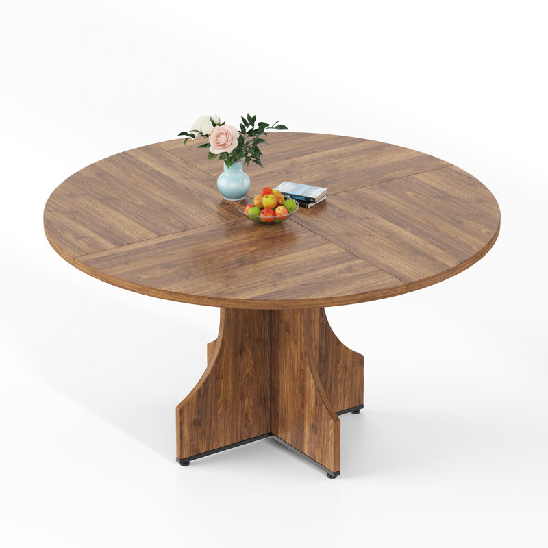 47" Farmhouse Round Dining Table for 4-6, Wooden Circle Kitchen Table with Adjustable Leveling Feet for Small Spaces, Walnut