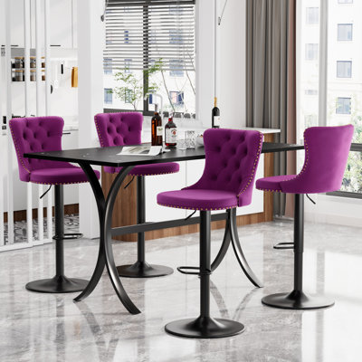 Modern Rectangular MDF Bar Table Set Height Adjustable Swivel Bar Table With Velvet Upholstered Metal Base Stools
