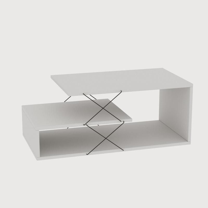 Modern White Coffee Table, 39.4 x 15.7 x 15.7 inches | 100% Melamine Coated Particle Board, Thickness: 0.7 inches | Stylish Design with 7.1-inch Shelf Height | Ideal for Living Room & Contemporary Spaces, Durable & Elegant