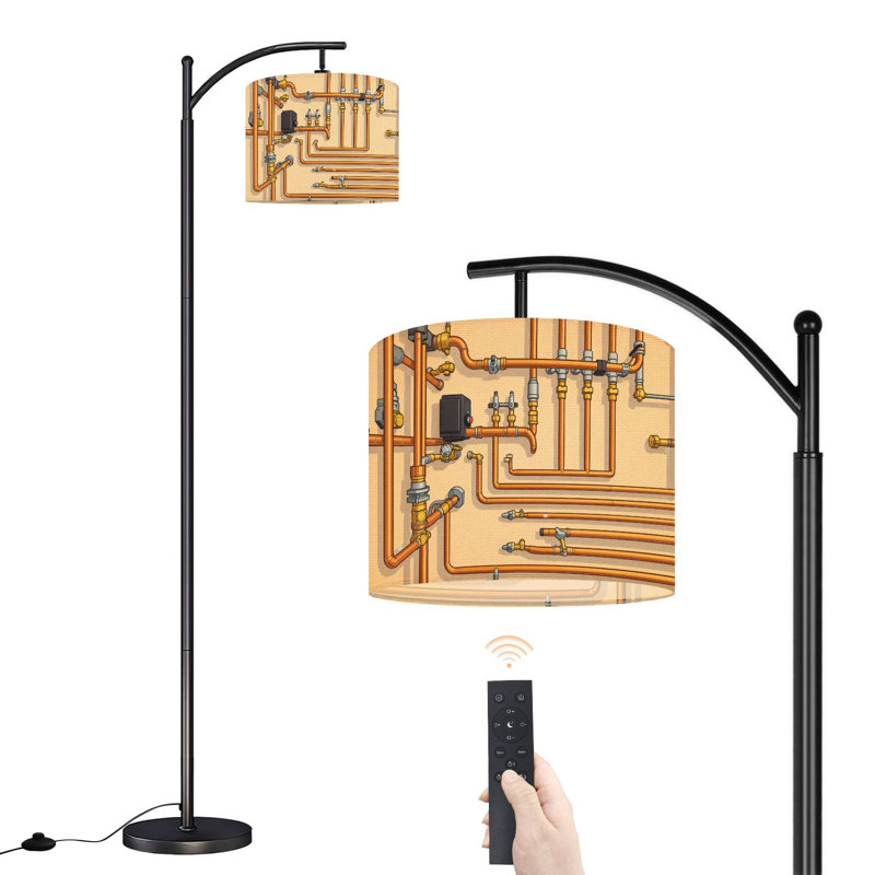Lampe sur pied à arc avec abat-jour réglable Service de plomberie en cuivre lampe chauffante pour chaufferie Lampe sur pied à 3 températures de couleur à intensité variable avec interrupteur au pied pour chambre à coucher