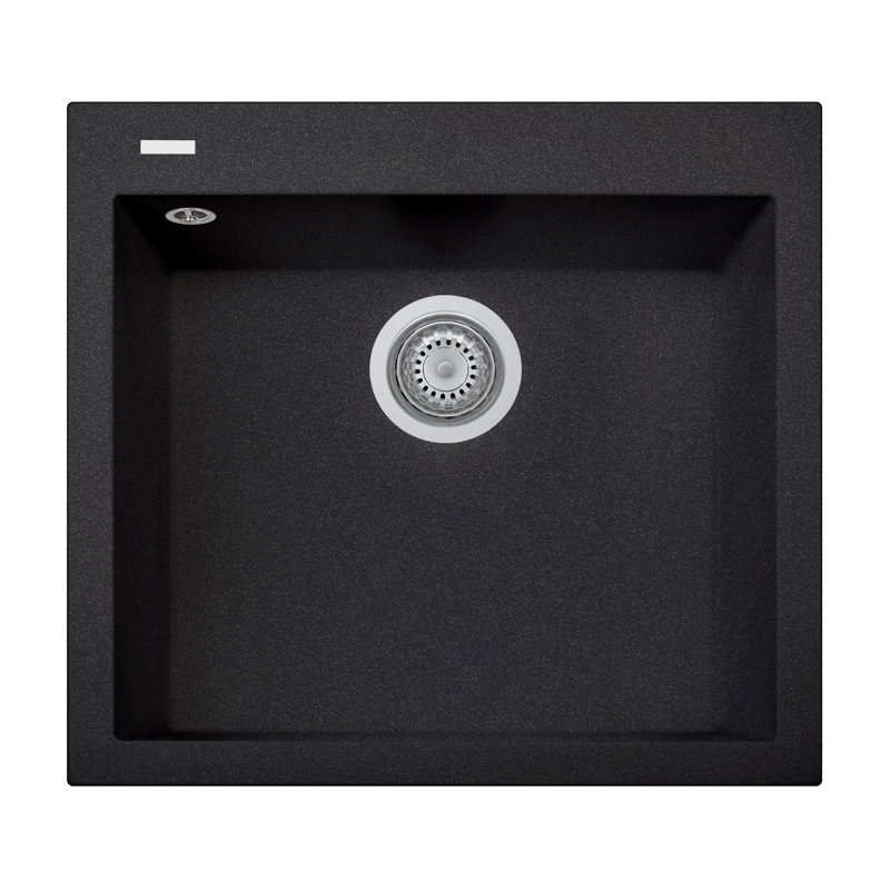 Belfry Kitchen Cobb 500mm W Single Bowl Granite Kitchen Sink with 3 Faucet Holes, Black