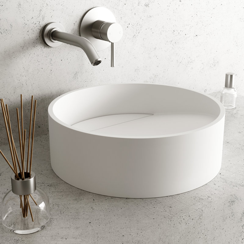 Lavabo de salle de bain rond fait à la main blanc mat L 15 po x l 15 po x H 5 po Starr