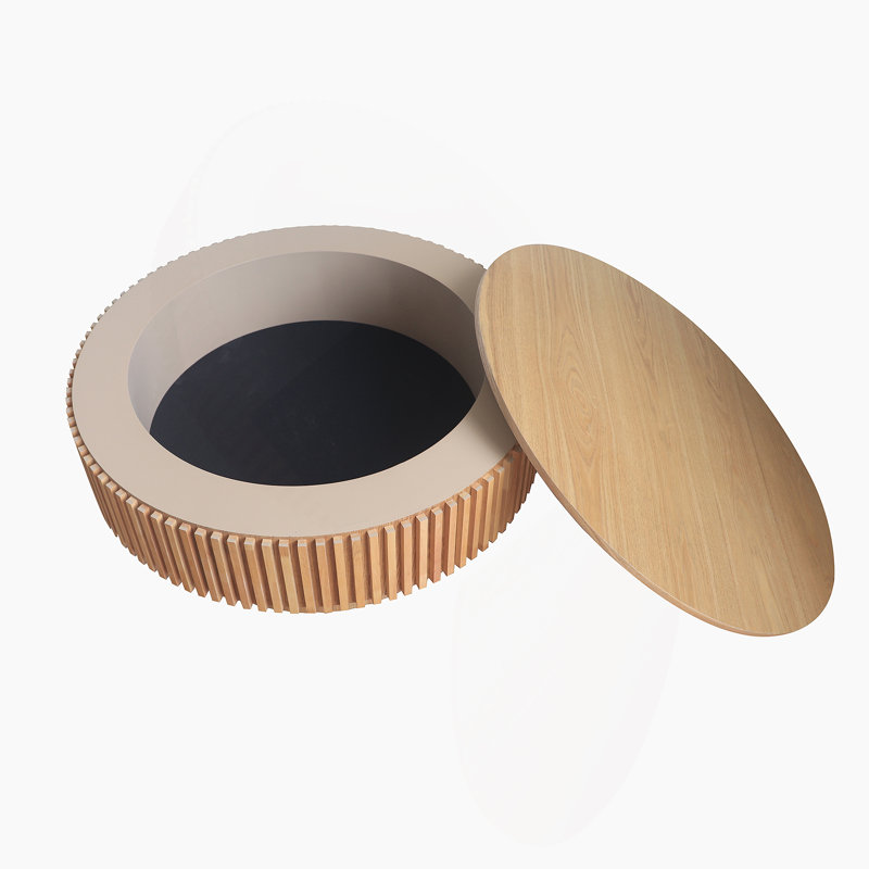 Round Coffee Table with Storage Solid Wood Veneered Modern Coffee Table Accent Tea Table for Living Room, Bedroom, Apartment or Office