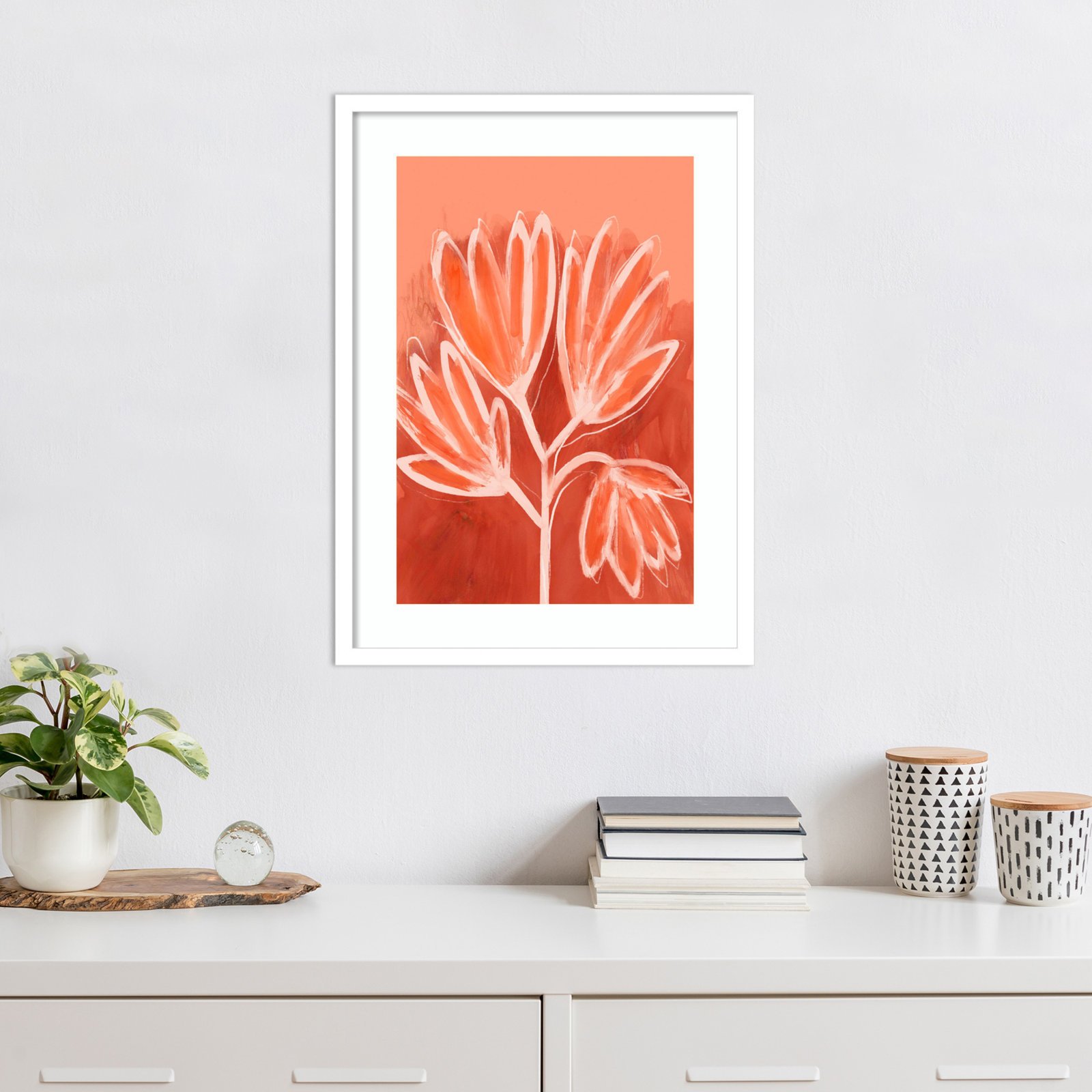 Galya "Peachy Flowers" Print by Treechild, White, 25" H x 19" W