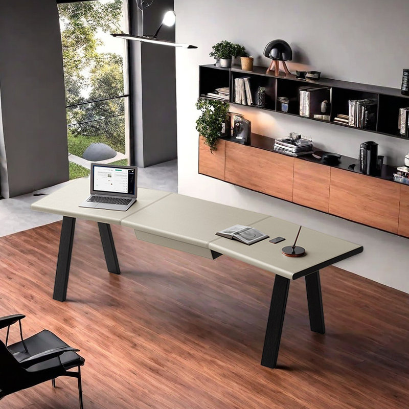 Bureau à forme libre Maksimas, H 29,53 po x l 86,61 po x P 27,56 po, Blanc gris