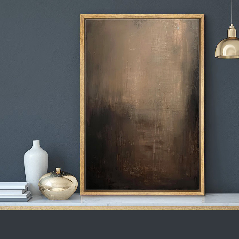 Minimal Landscape " Moody Abstract Textured Dark Brown Shades " Artwork Framed Canvas Print Wall Art, 36" H x 24" W, Black