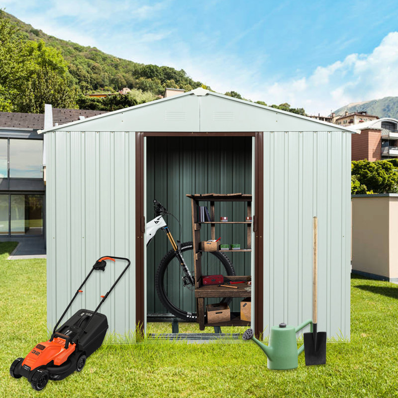 White Metal Storage Shed 8Ft X 4Ft With Panels Galvanized Frames And Shelf, White