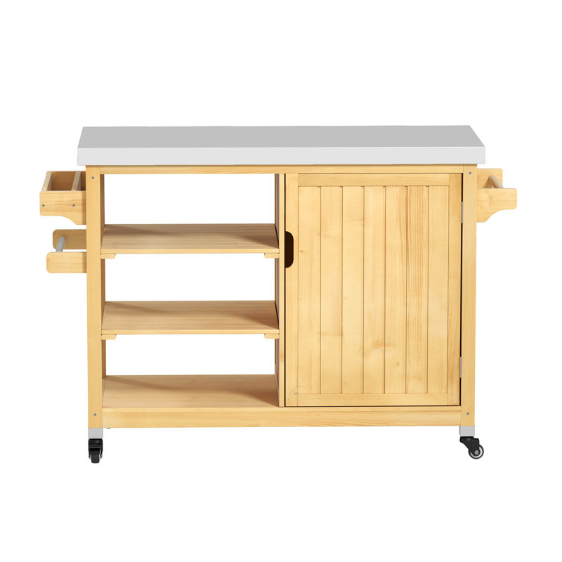 Chariot-bar extérieur en bois massif avec plateau en acier inoxydable Latitude Run, Naturel