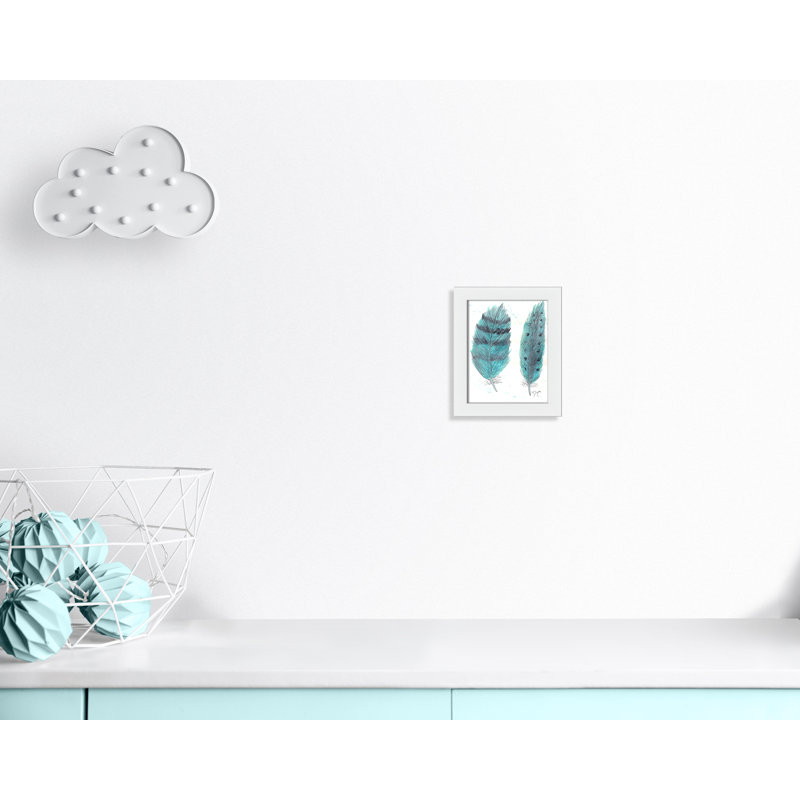«Feathers in Turquoise II», art encadré, H 12 po x l 10 po x P 0,6 po, Cadre blanc