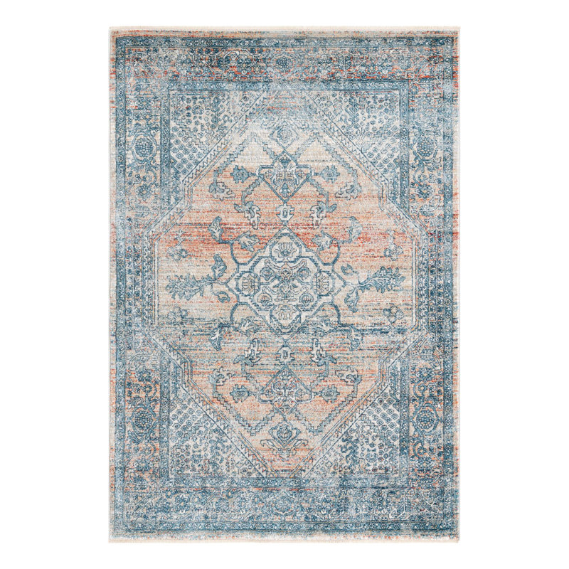 Tapis oriental rouge / bleu Alabama, Rectangle 4 pi x 5 pi 11 po