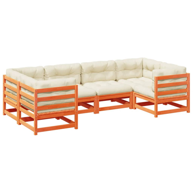  6 Piece Patio Sofa Set With Cushions Wax Brown Solid Wood Pine