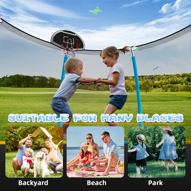 SENCHO GINSYTALIOR Round Backyard Trampoline with Safety Enclosure, Blue/Orange