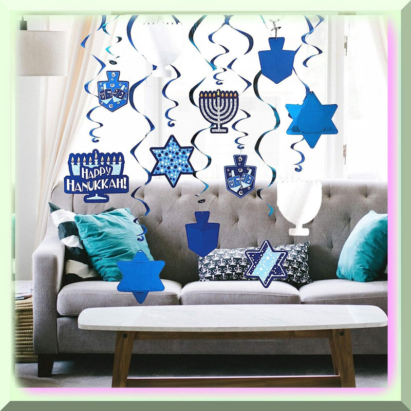 Navy-Blue White Silver 3D Heart Garland 39Ft
