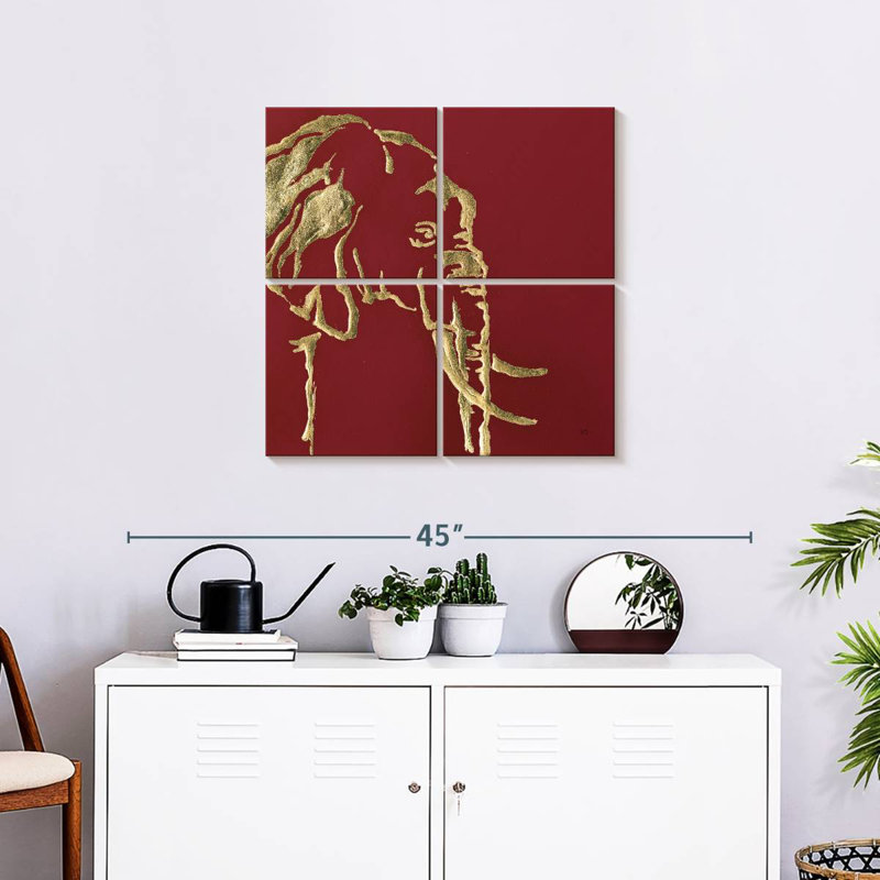 Brampt Gilded Elephant On Red, 26'' H x 26'' W