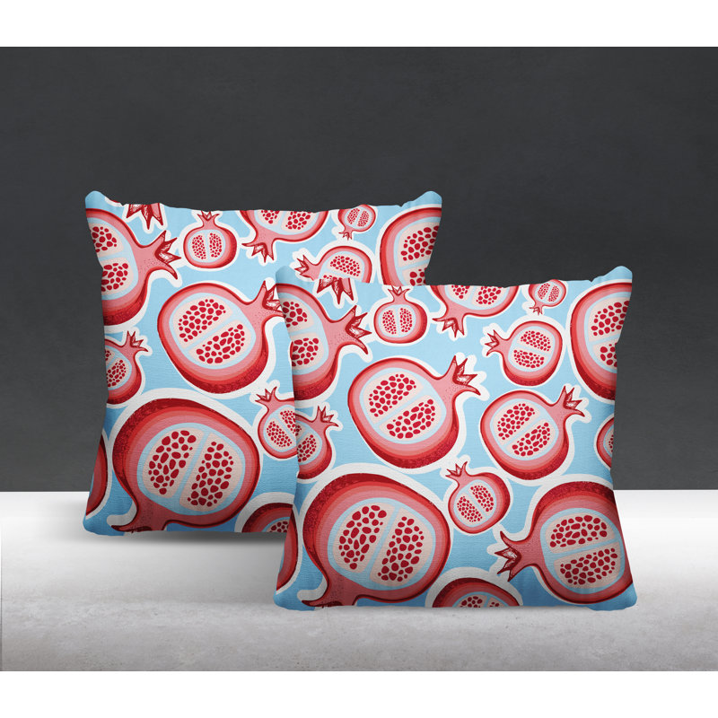Oreiller carré intérieur / extérieur Pomme Pomegranate, L 15 po x H 15 po, Bleu/rouge