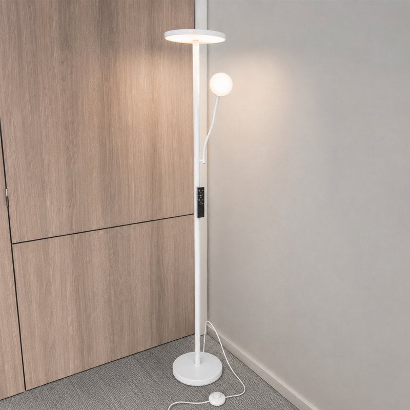 Lampe de lecture torchère sur pied 69 po à DEL à intensité variable avec télécommande et interrupteur au pied, White