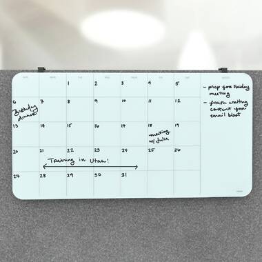 Vinsetto Wall Hanging Calendar Glass Dry-Erase Board with 4 Colored Markers, White