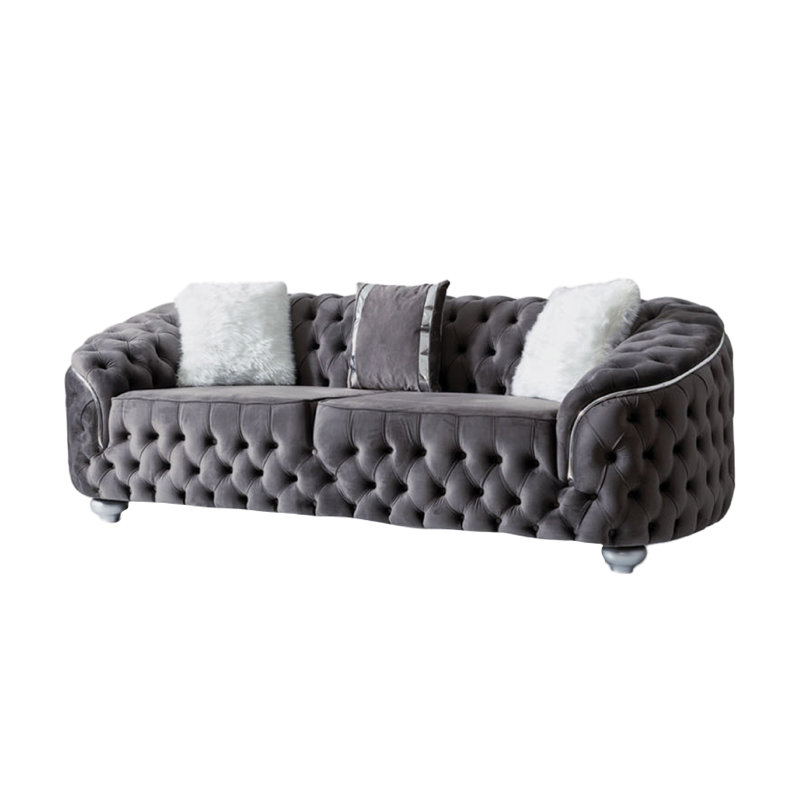 Gonda Velvet Rolled Arm Sofa, Gray , 34" H x 91" W x 36" D 
