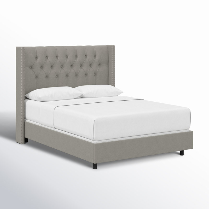 Lit tapissier standard Breckin, Grand, Lin classique gris
