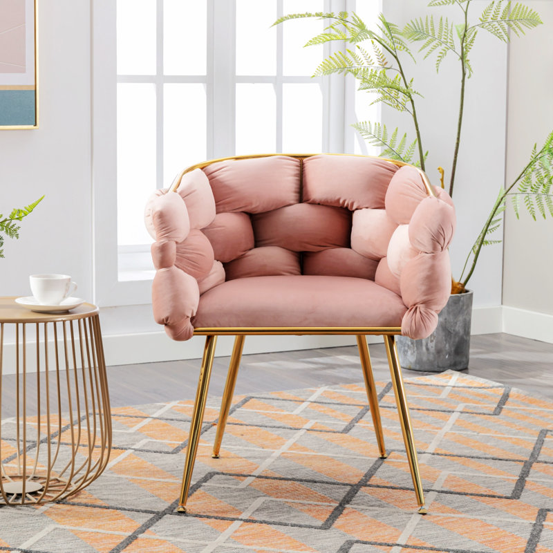 Fauteuil demi-tonneau en velours Hummera, Duplicata rose, 1