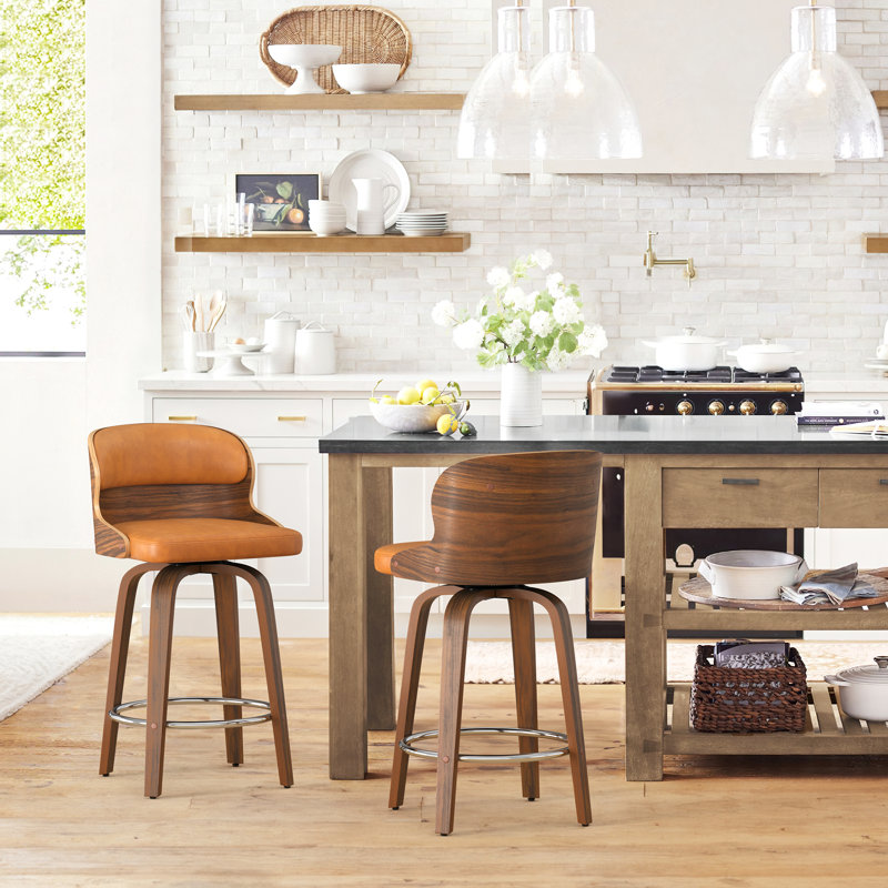 Tabouret de comptoir pivotant 26 po Bresha, Brun whisky, Noyer