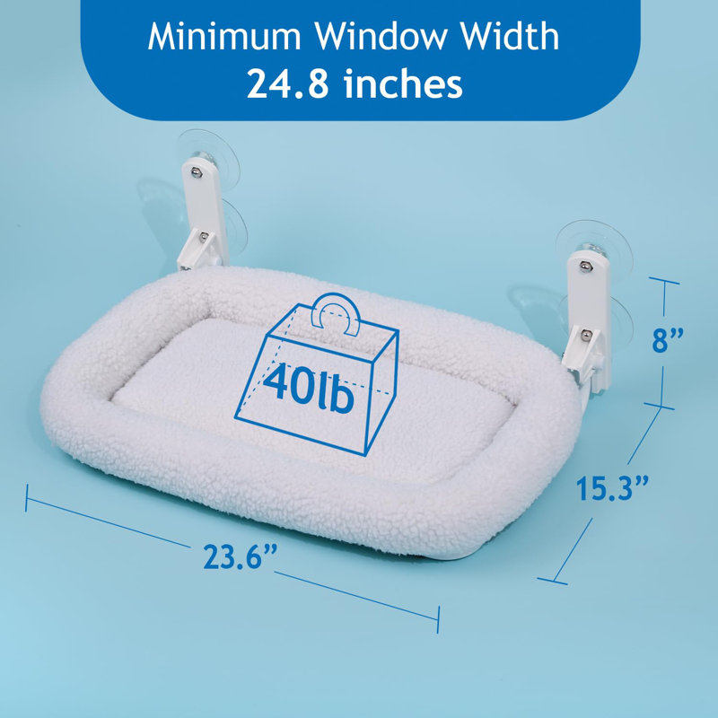 Large White Plush Cat Window Hammock with Metal Frame