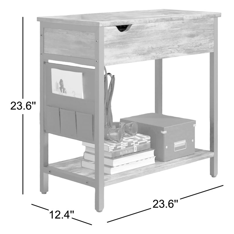 Table de bout Hipolito avec station de charge et rangement, Brun rustique