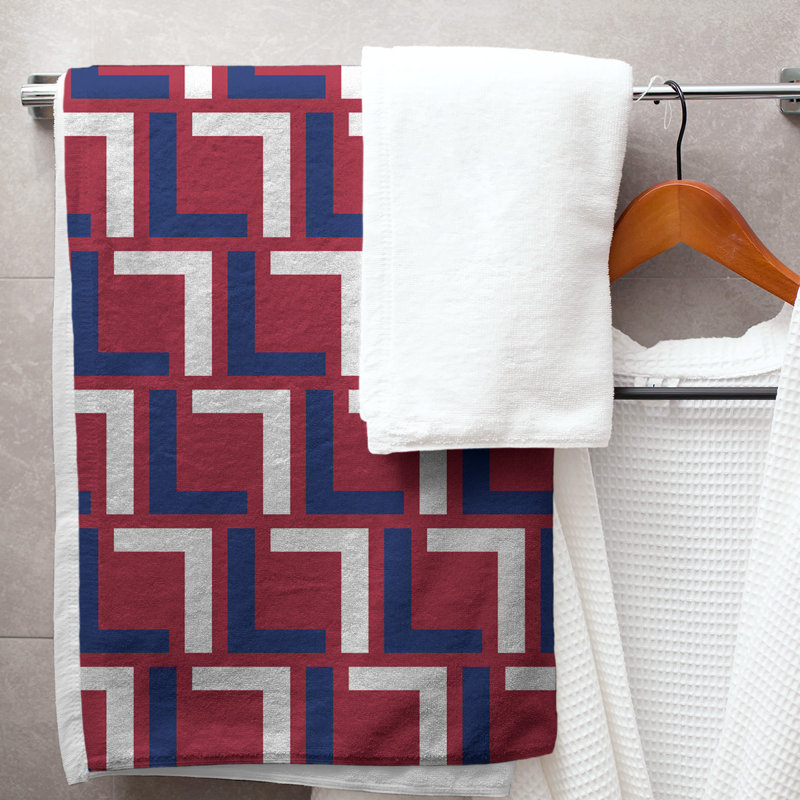Bath Towel, Red/Dark Blue/White