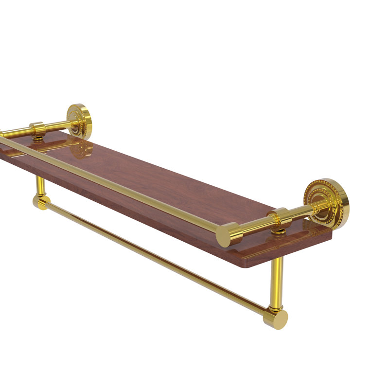 Marchmont Accent Shelf with Towel Bar, Polished Brass, 5" H x 22" W x 5" D