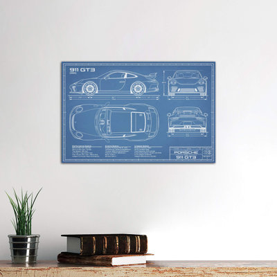 Porsche 911 GT3 Blueprint by Action Blueprints - Wrapped Canvas Print