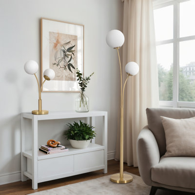 Ensemble de 2 lampes de table et de lampes sur pied en métal Amandsberg Modern Glam, or, 15 po x 11 po x 64 po
