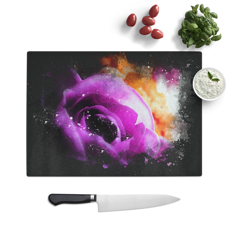 Rose Flower Vol.5 Paint Splash Chopping Board, 0.4cm H x 28.5cm W x 39cm L